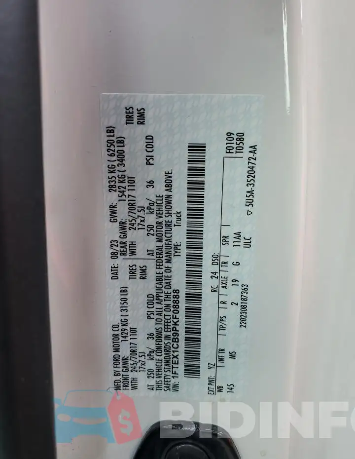 1FTEX1CB9PKF08888 Photo# 13