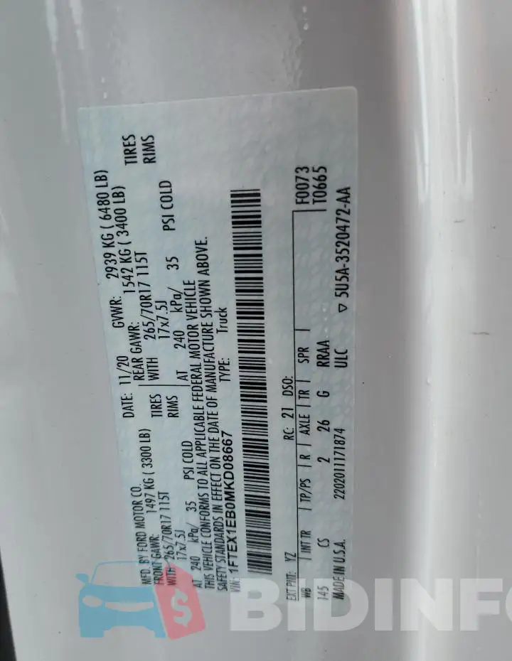 1FTEX1EB0MKD08667 Photo# 13