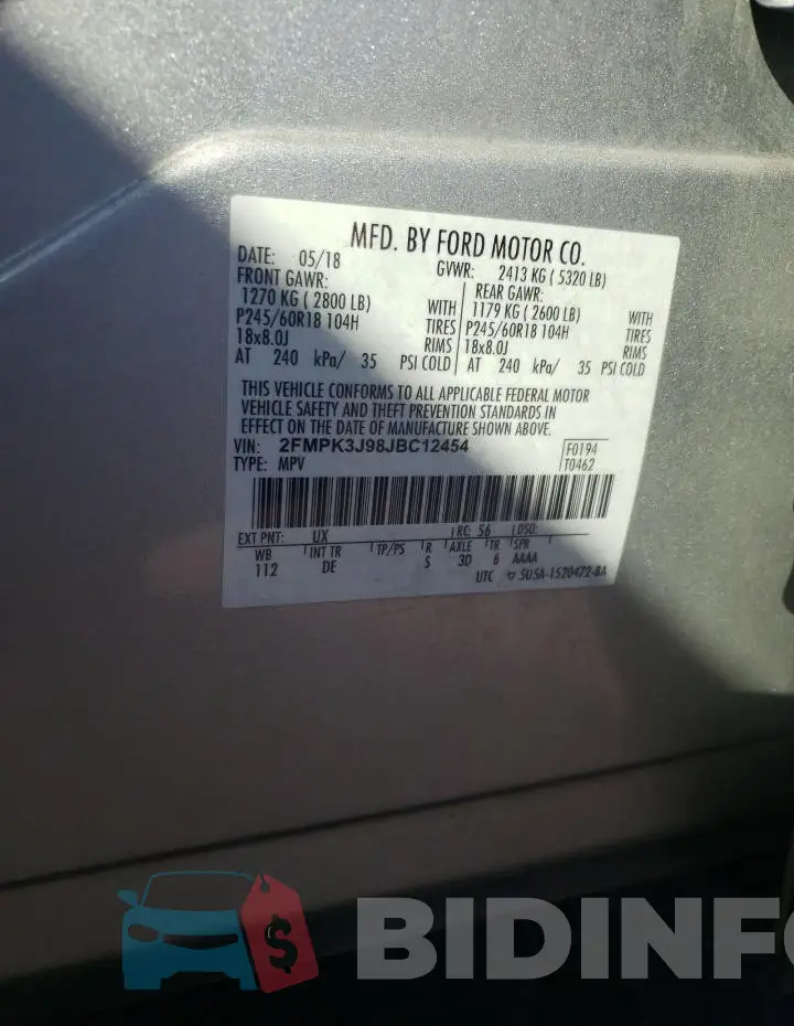 2FMPK3J98JBC12454 Photo# 14
