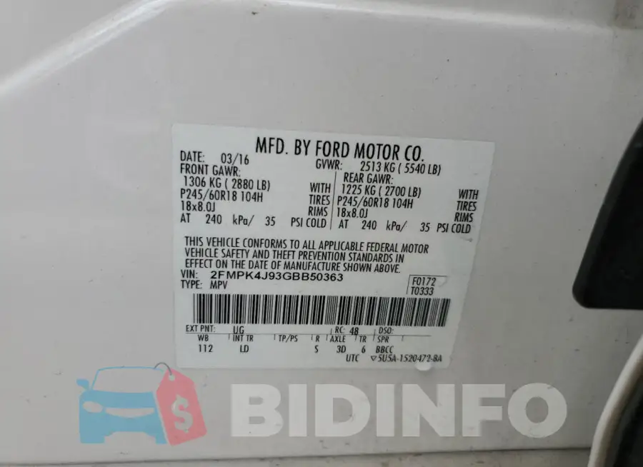 2FMPK4J93GBB50363 Photo# 13