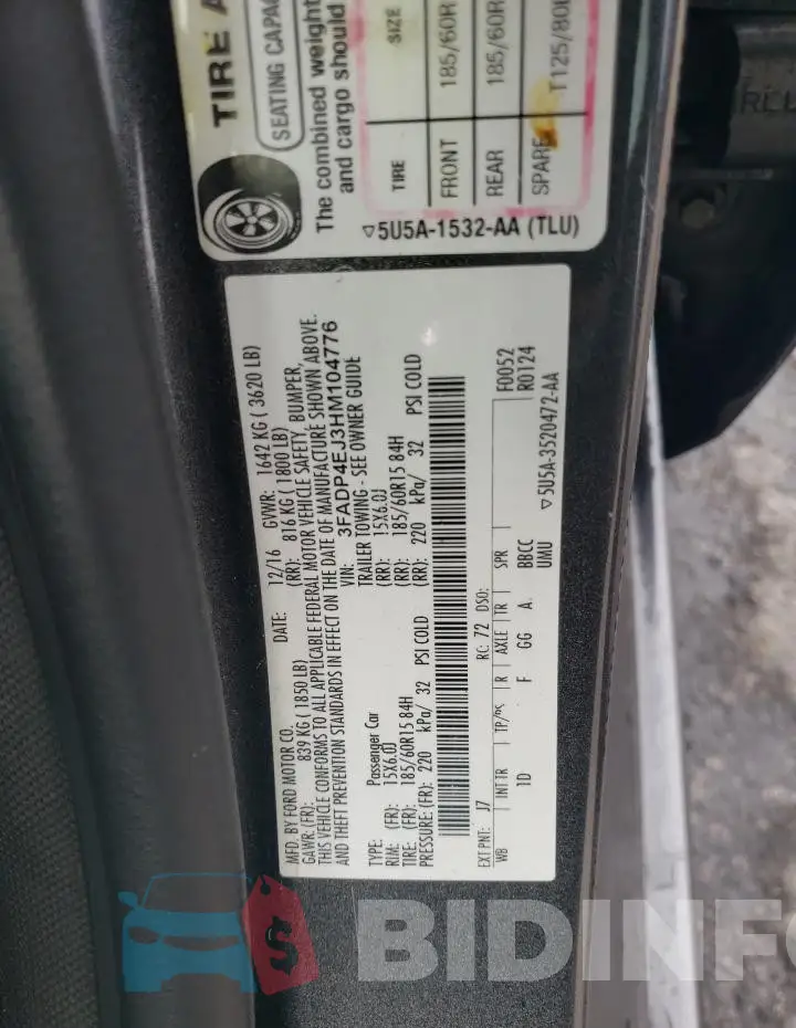 3FADP4EJ3HM104776 Photo# 13