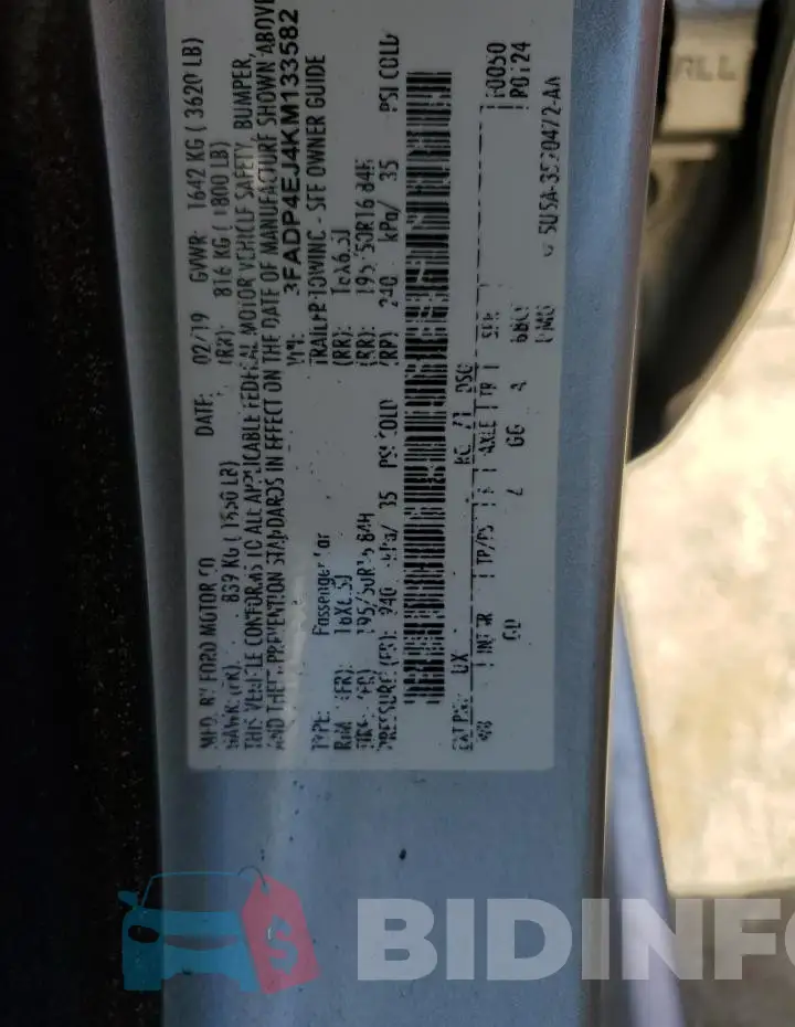 3FADP4EJ4KM133582 Photo# 12