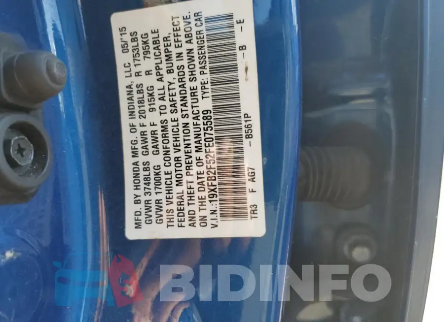 19XFB2F52FE075589 Photo# 13