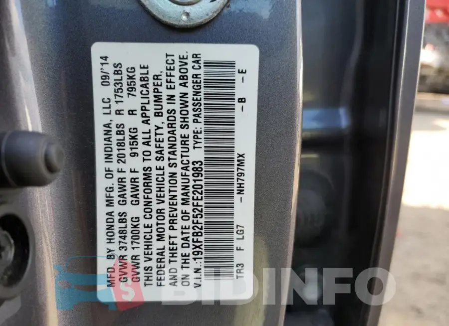 19XFB2F52FE201983 Photo# 12