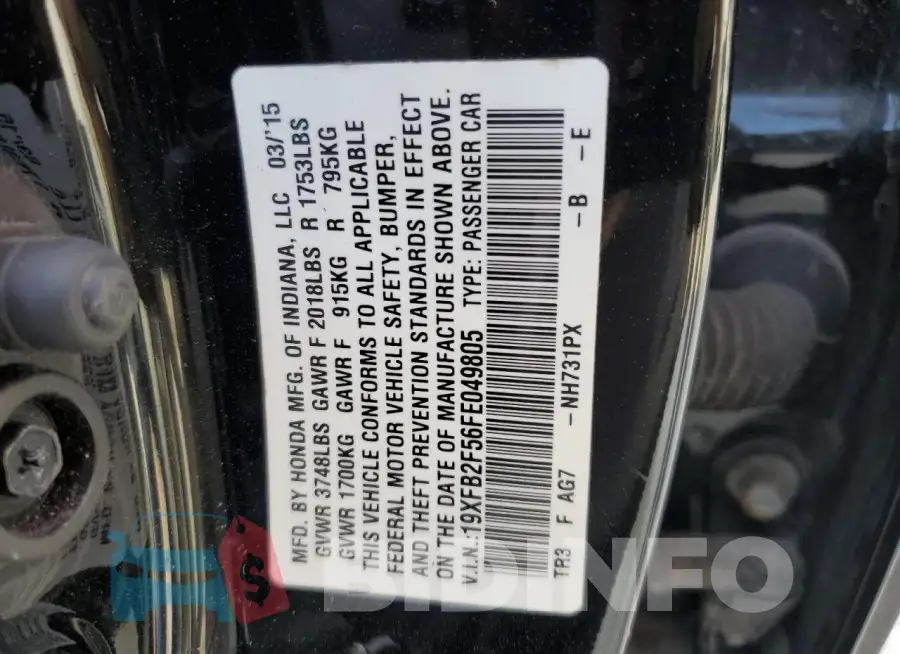 19XFB2F56FE049805 Photo# 13