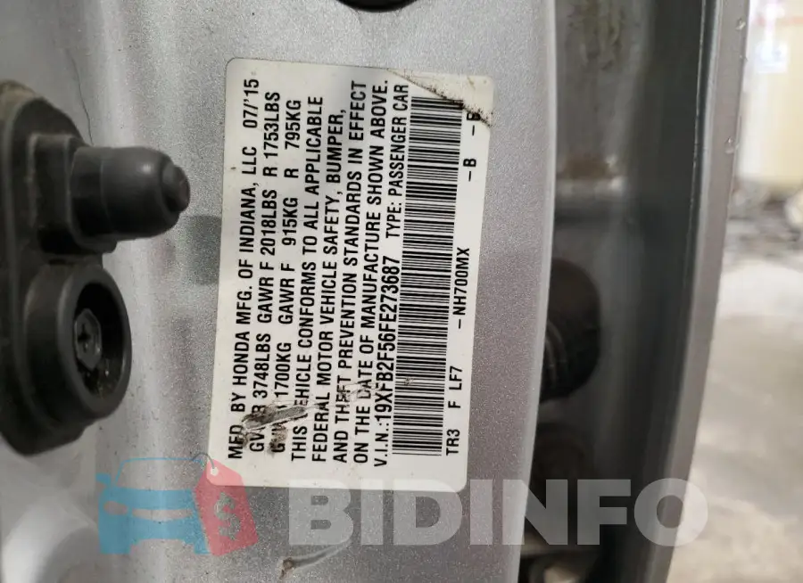 19XFB2F56FE273687 Photo# 12