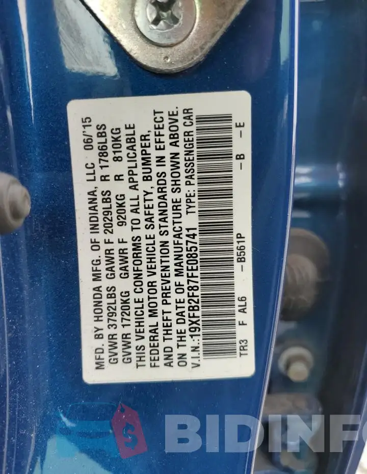 19XFB2F87FE085741 Photo# 13