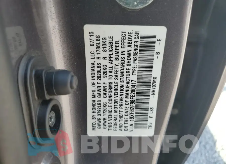 19XFB2F98FE280417 Photo# 12