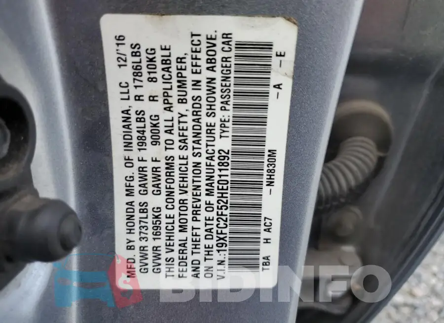 19XFC2F52HE011892 Photo# 13
