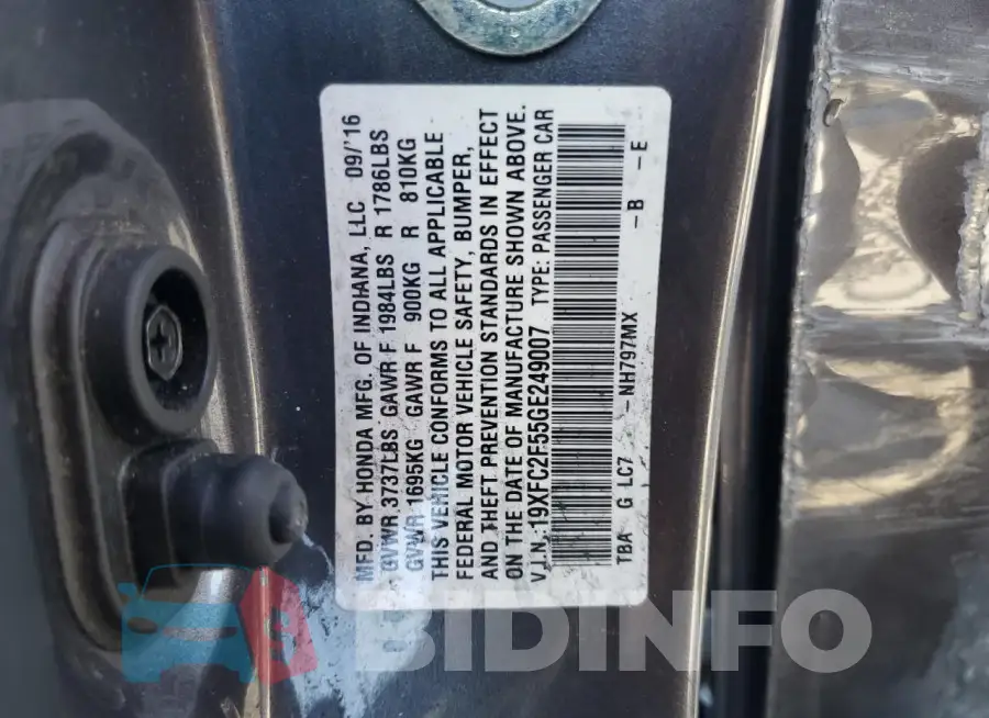 19XFC2F55GE249007 Photo# 12