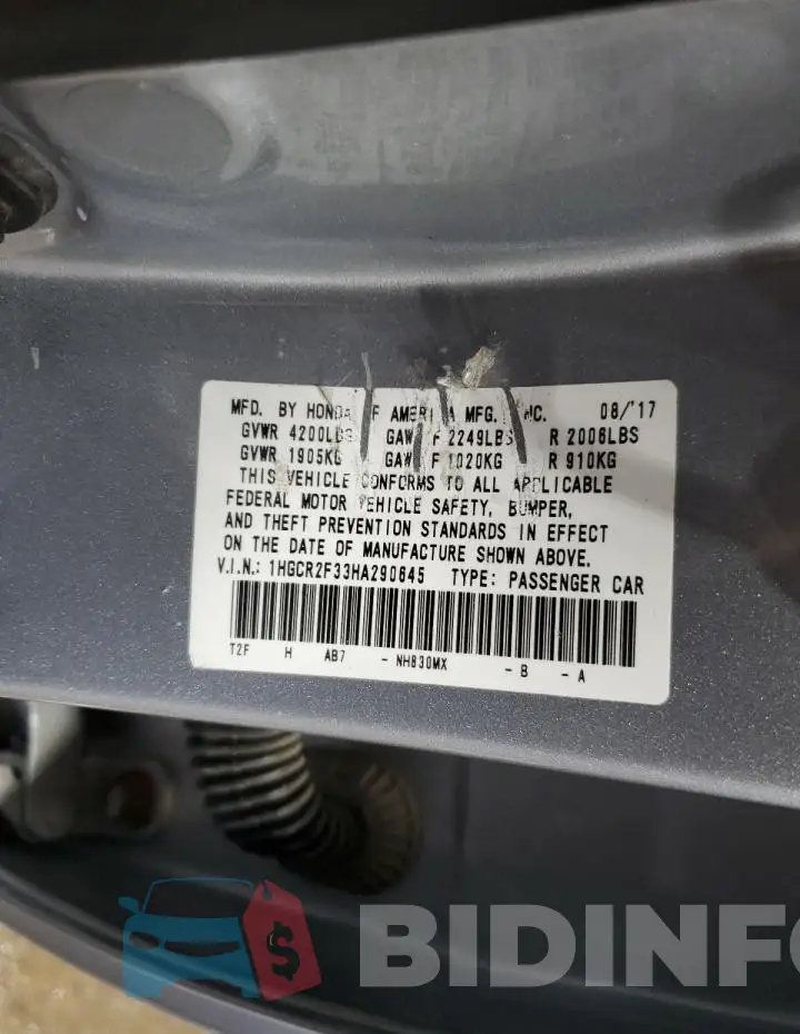 1HGCR2F33HA290645 Photo# 12