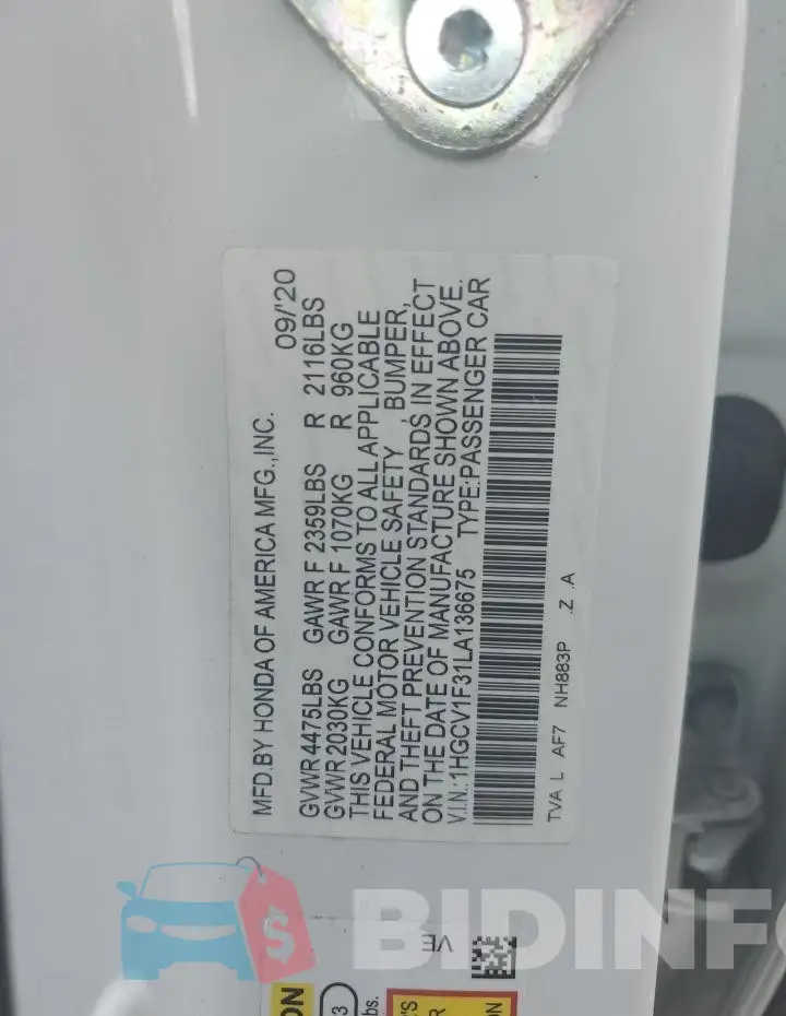 1HGCV1F31LA136675 Photo# 13