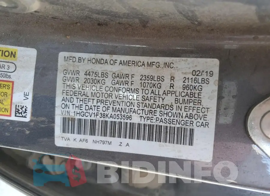 1HGCV1F38KA053596 Photo# 12