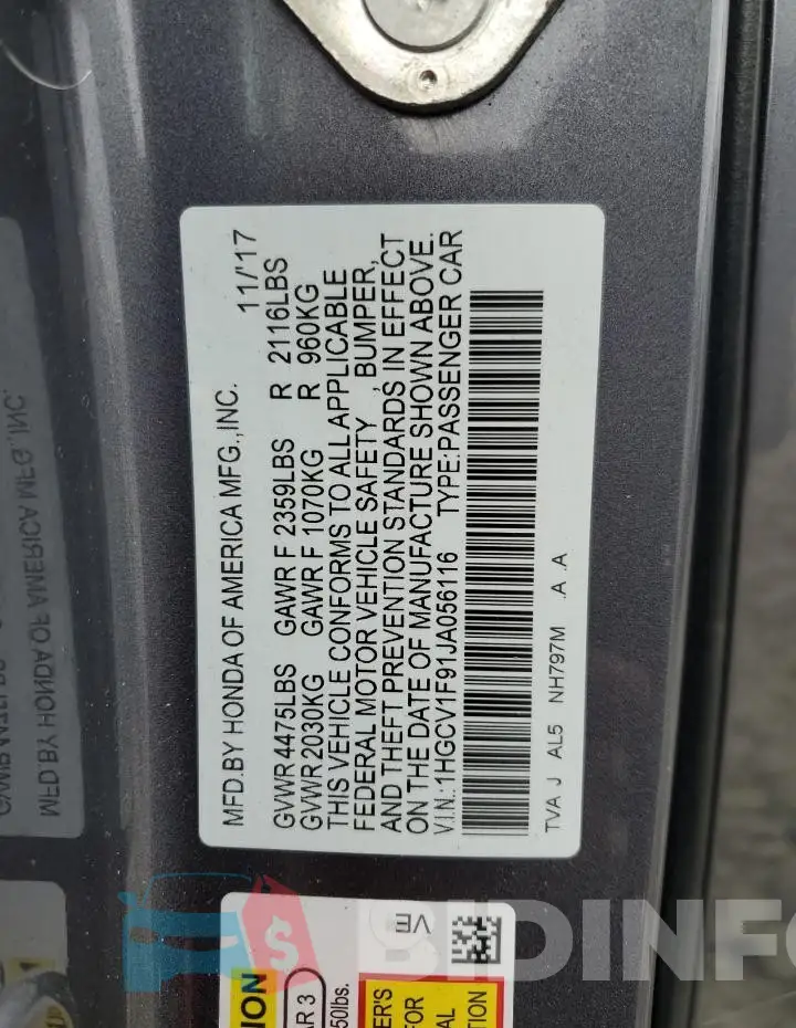 1HGCV1F91JA056116 Photo# 12