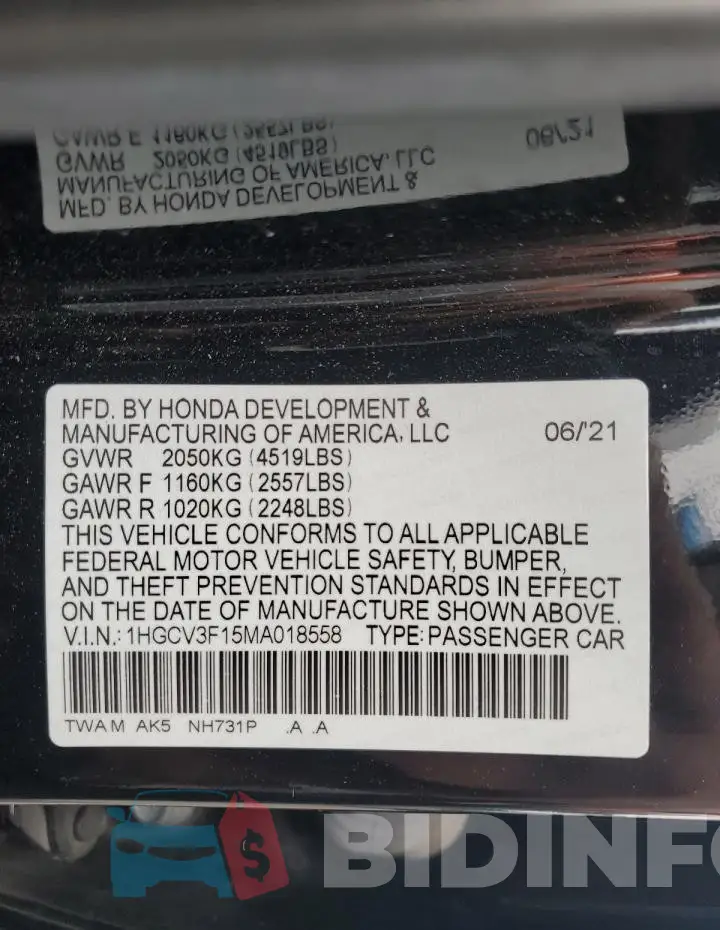 1HGCV3F15MA018558 Photo# 12