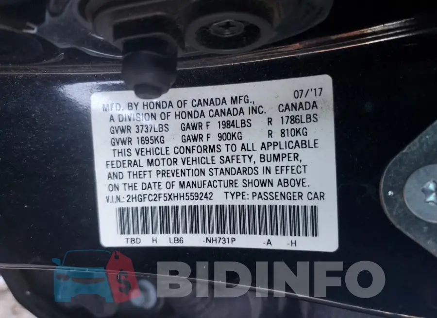 2HGFC2F5XHH559242 Photo# 12