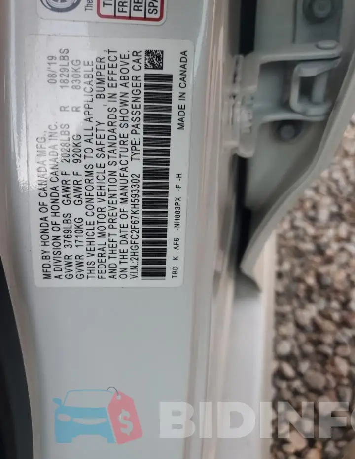 2HGFC2F67KH593302 Photo# 12