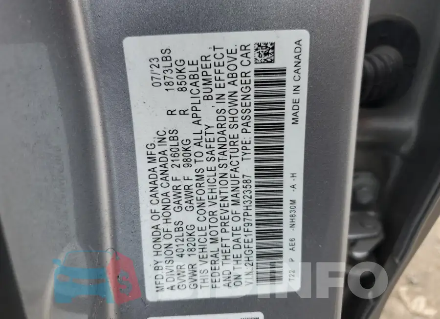 2HGFE1F97PH323587 Photo# 12
