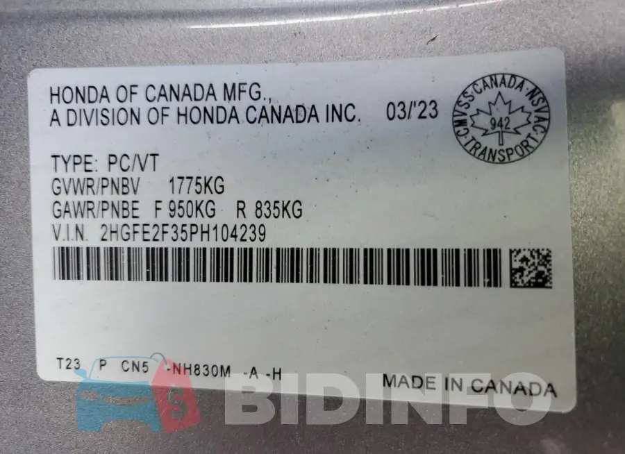 2HGFE2F35PH104239 Photo# 12