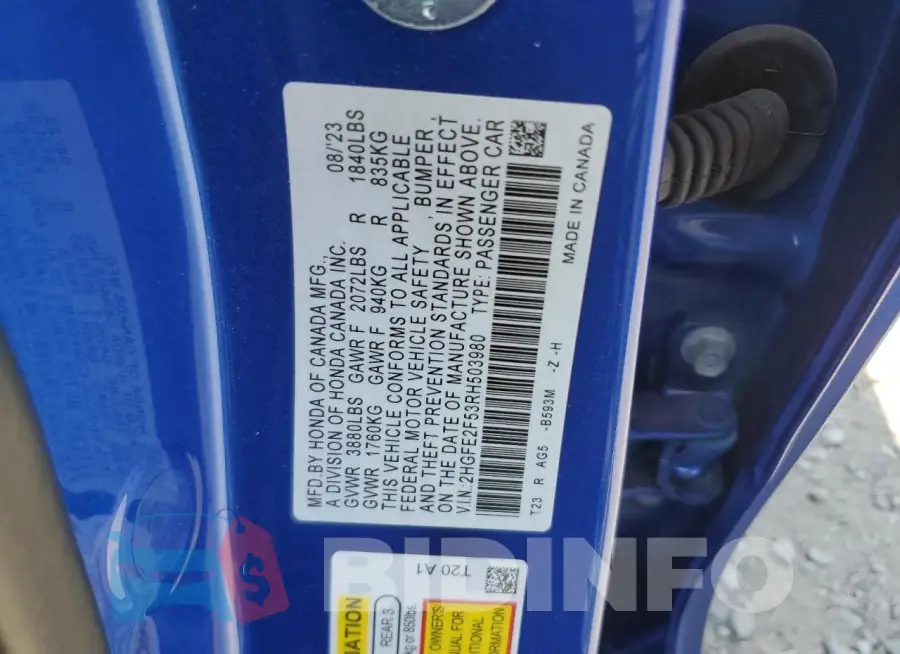 2HGFE2F53RH503980 Photo# 12