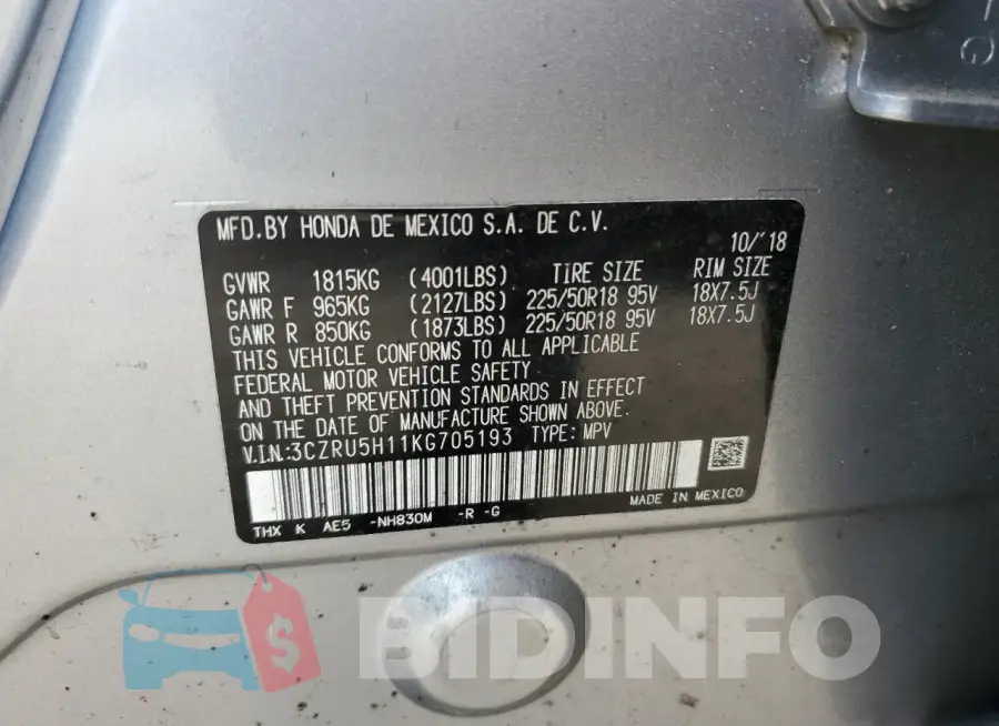 3CZRU5H11KG705193 Photo# 14