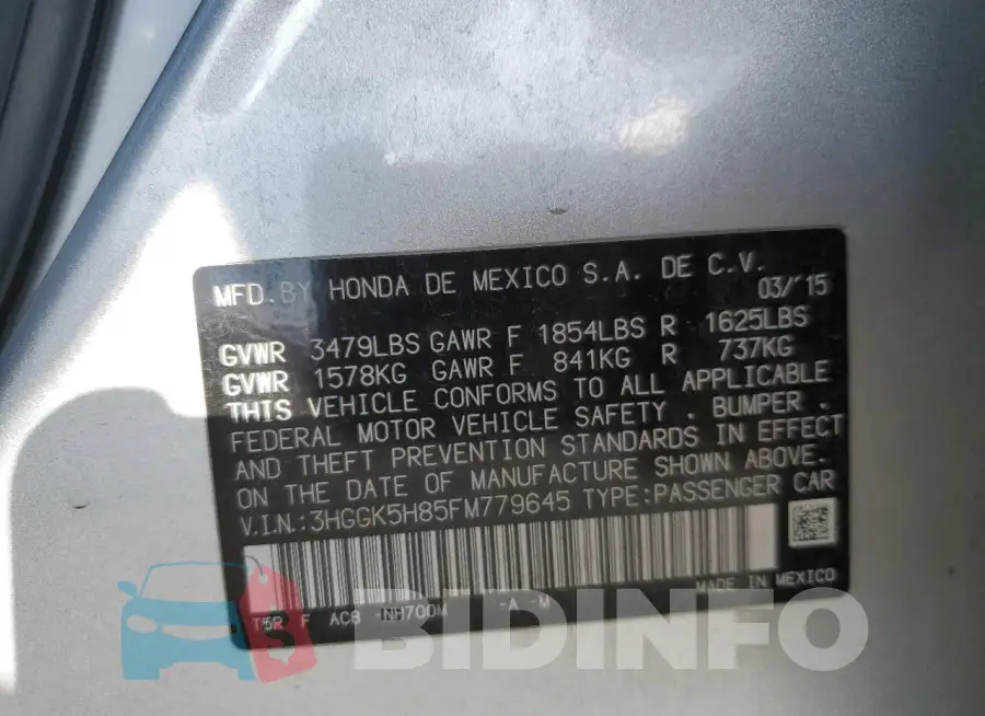 3HGGK5H85FM779645 Photo# 12