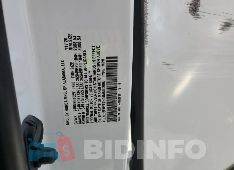 5FNYF7H94MB003097 Photo# 13