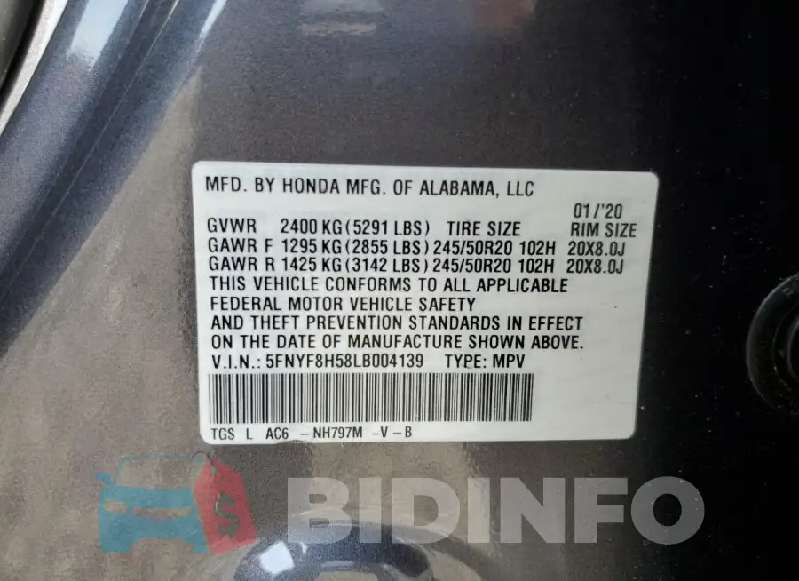 5FNYF8H58LB004139 Photo# 13
