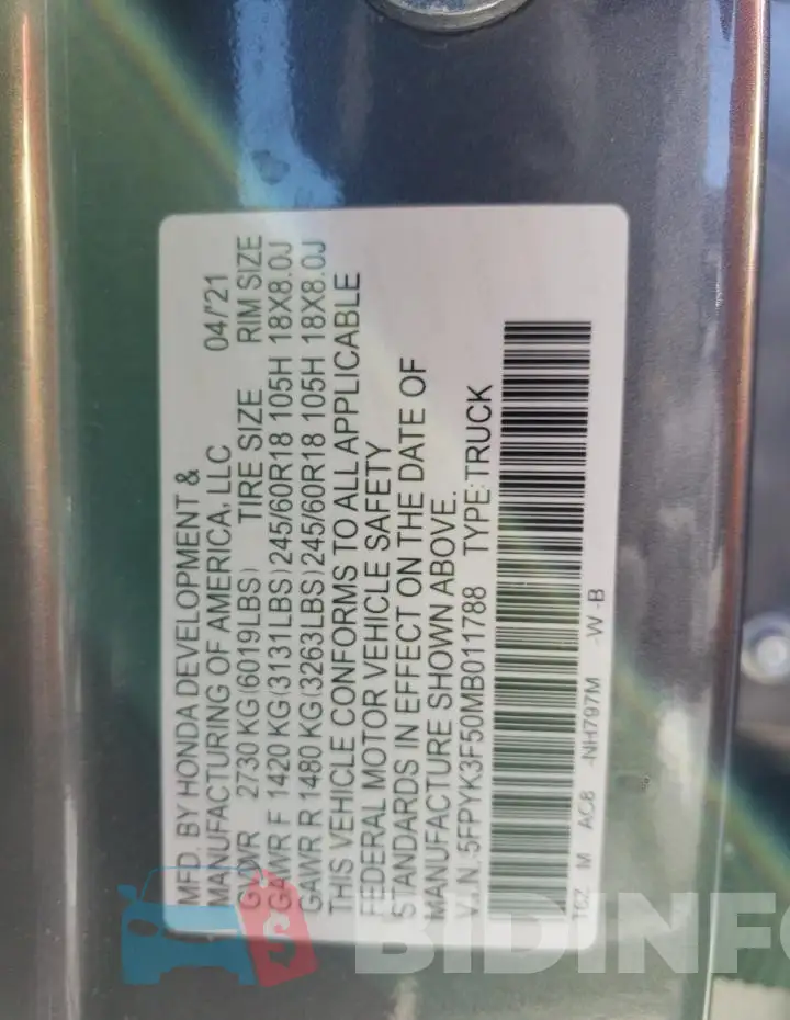 5FPYK3F50MB011788 Photo# 12