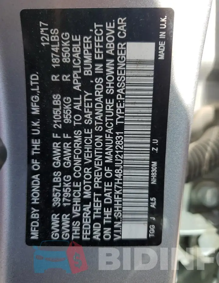 SHHFK7H48JU212831 Photo# 13