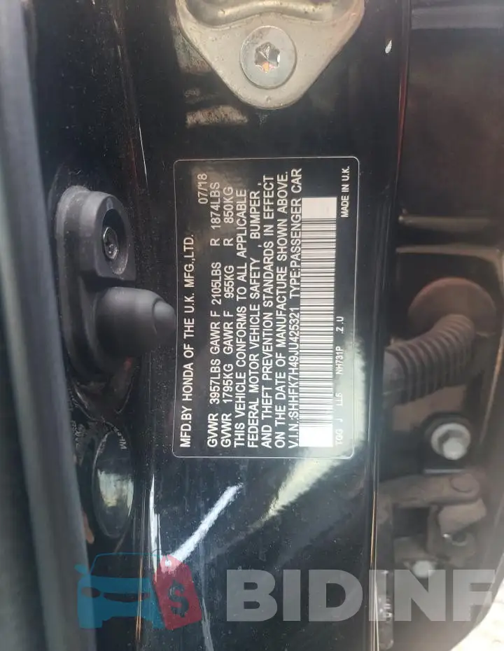 SHHFK7H49JU425321 Photo# 12