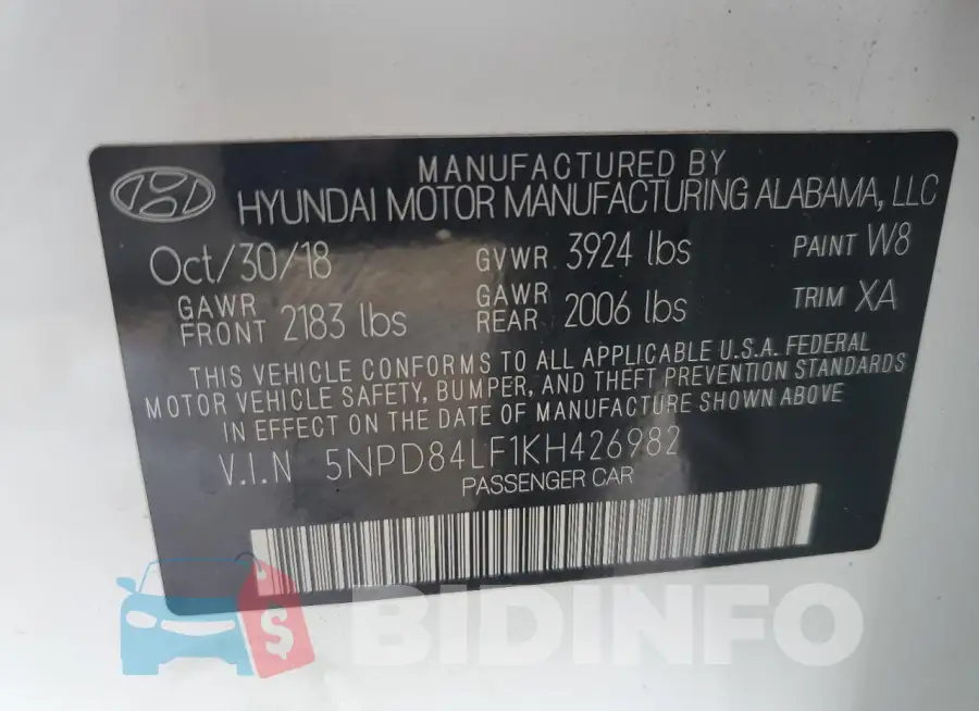 5NPD84LF1KH426982 Photo# 12
