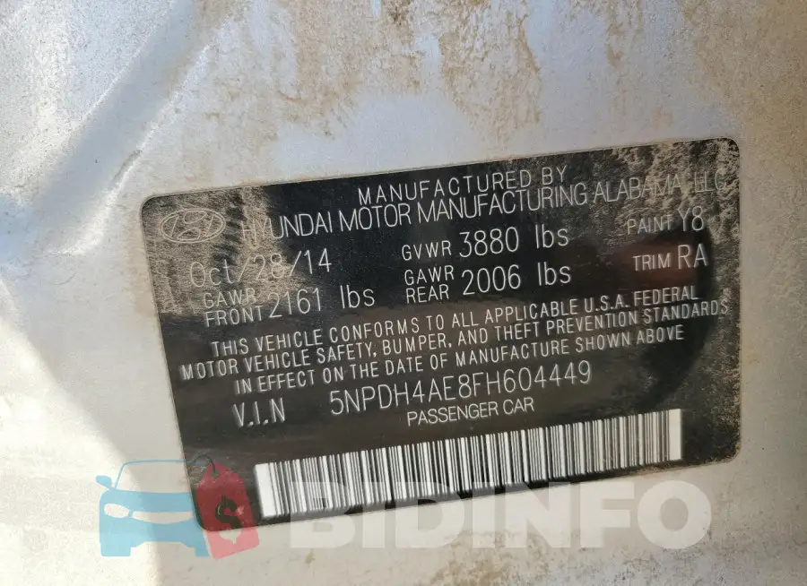 5NPDH4AE8FH604449 Photo# 12