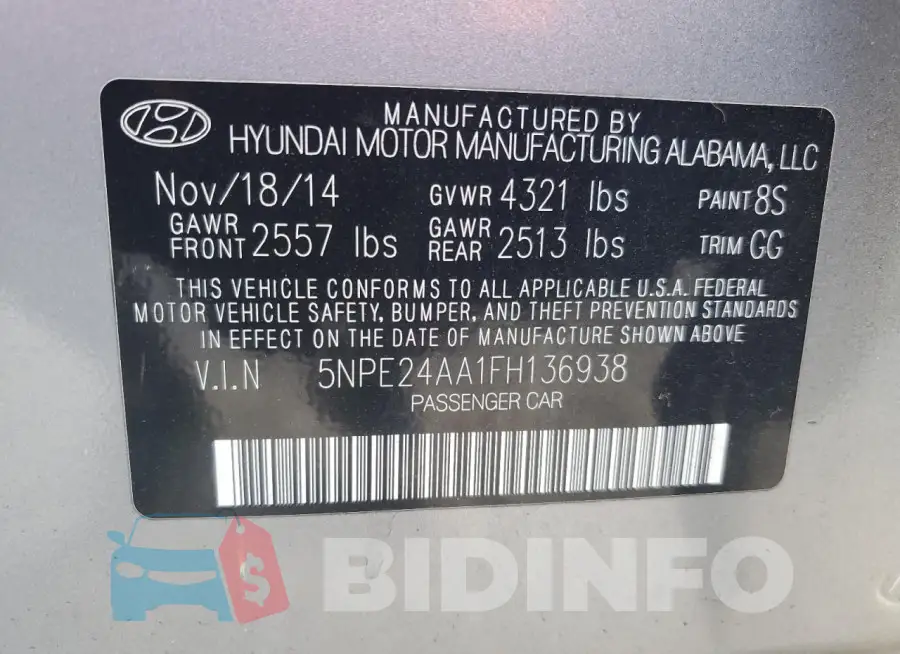 5NPE24AA1FH136938 Photo# 12