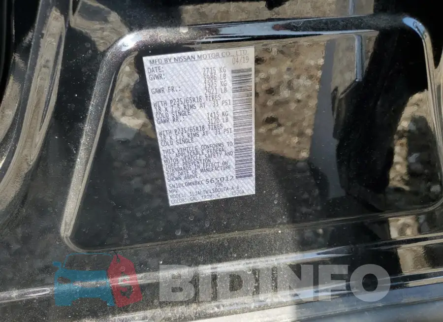 5N1DL0MN8KC565012 Photo# 13