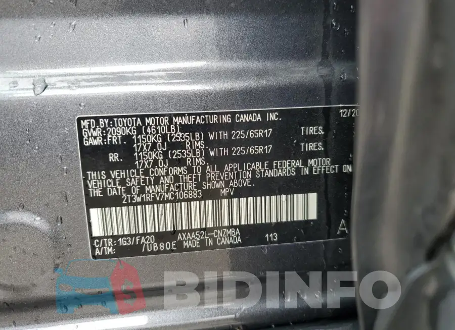 2T3W1RFV7MC106883 Photo# 14