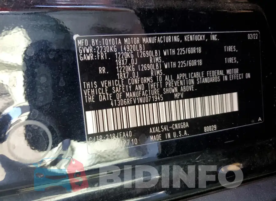 4T3D6RFV1NU071945 Photo# 13
