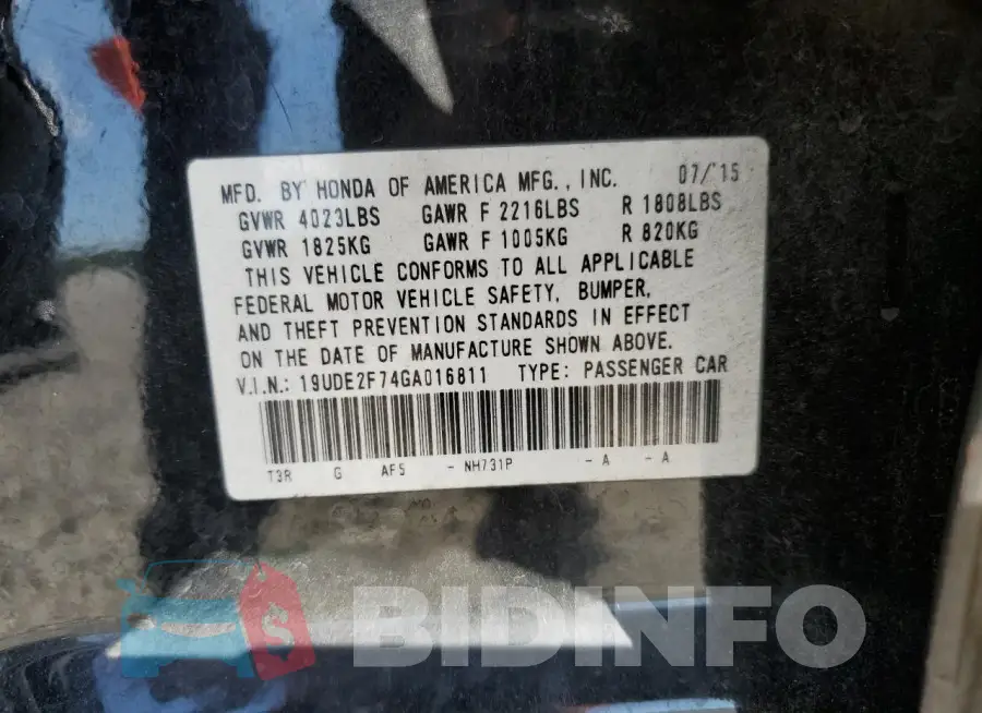 19UDE2F74GA016811 Photo# 12