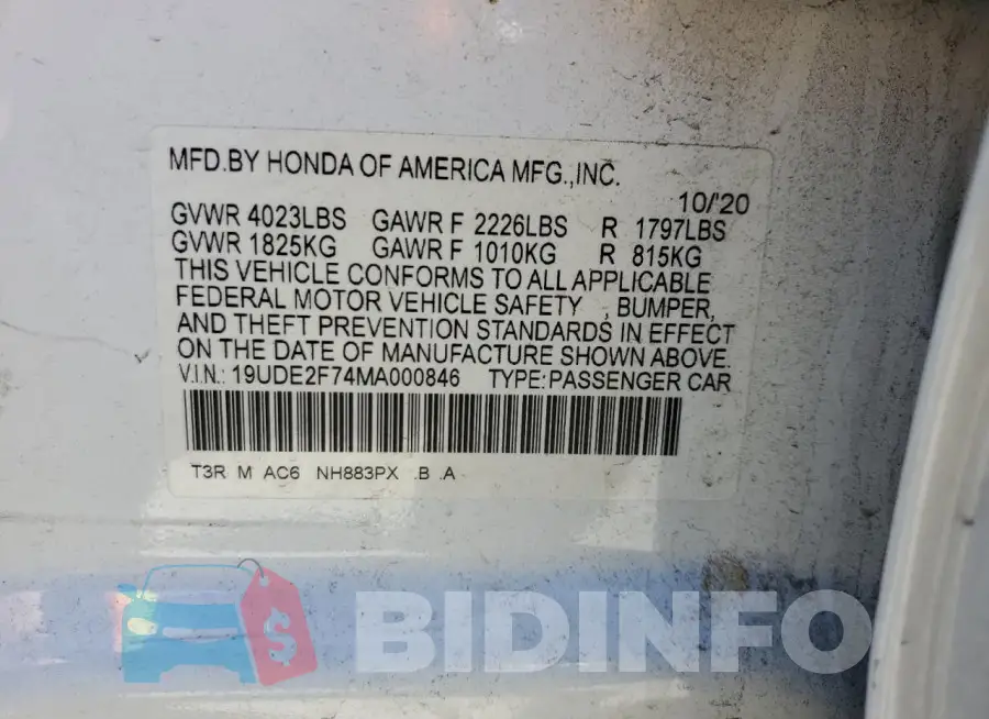 19UDE2F74MA000846 Photo# 13