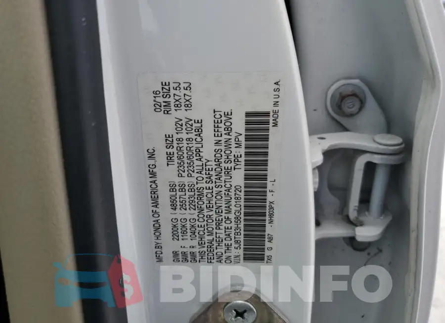 5J8TB3H58GL018720 Photo# 13