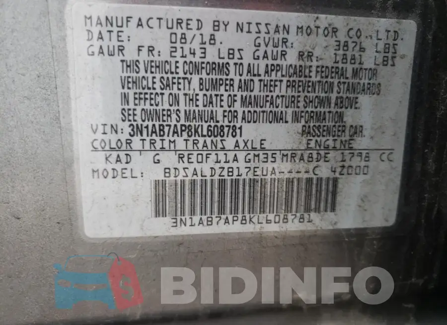 3N1AB7AP8KL608781 Photo# 12