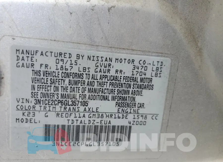 3N1CE2CP6GL357105 Photo# 12