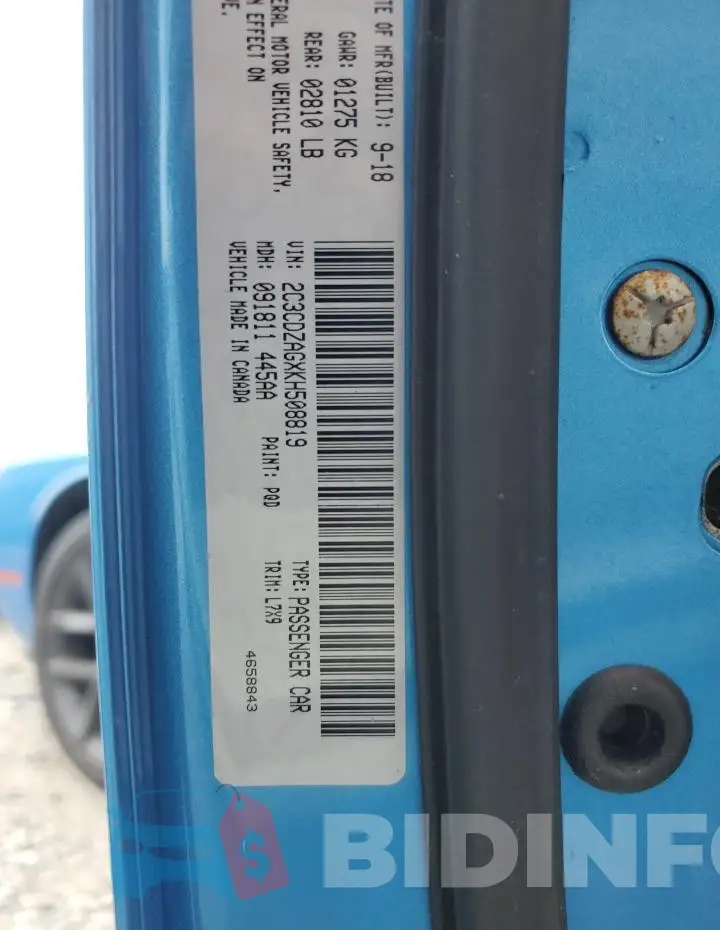 2C3CDZAGXKH508819 Photo# 12