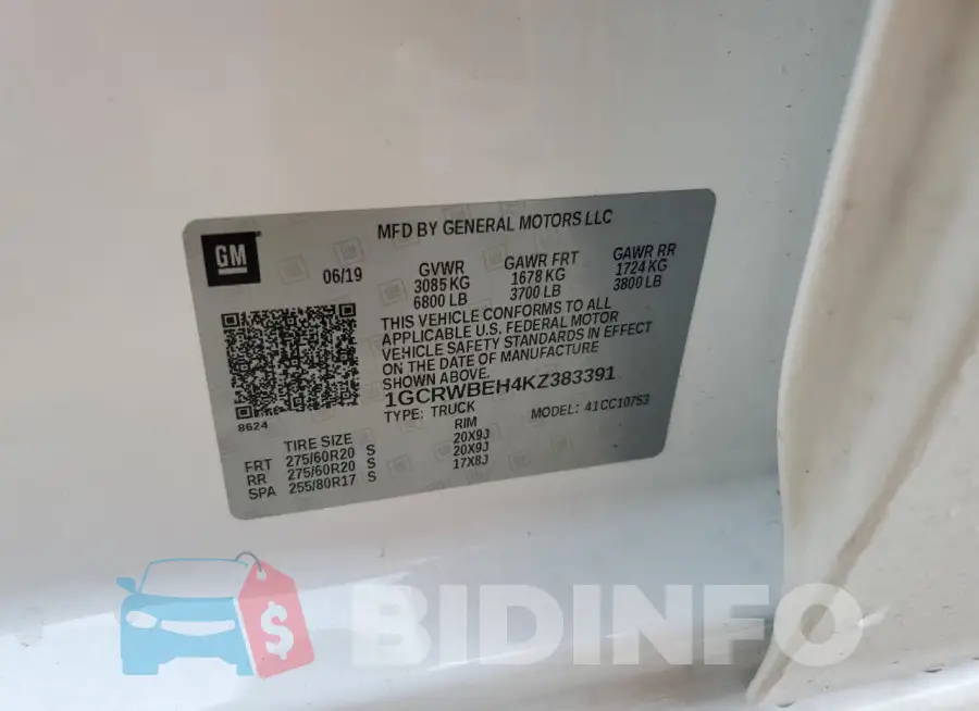 1GCRWBEH4KZ383391 Photo# 13