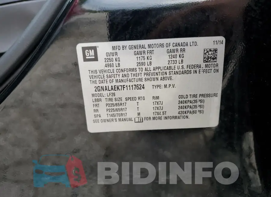 2GNALAEK7F1117624 Photo# 13