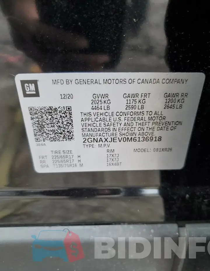2GNAXJEV0M6136918 Photo# 13