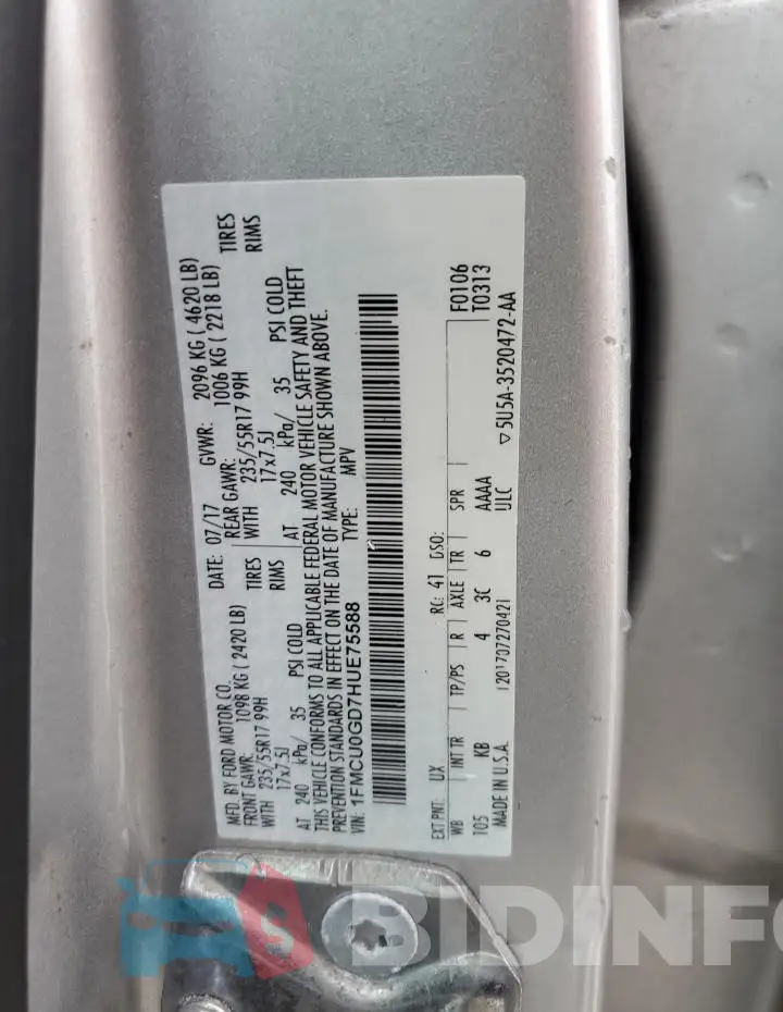 1FMCU0GD7HUE75588 Photo# 13