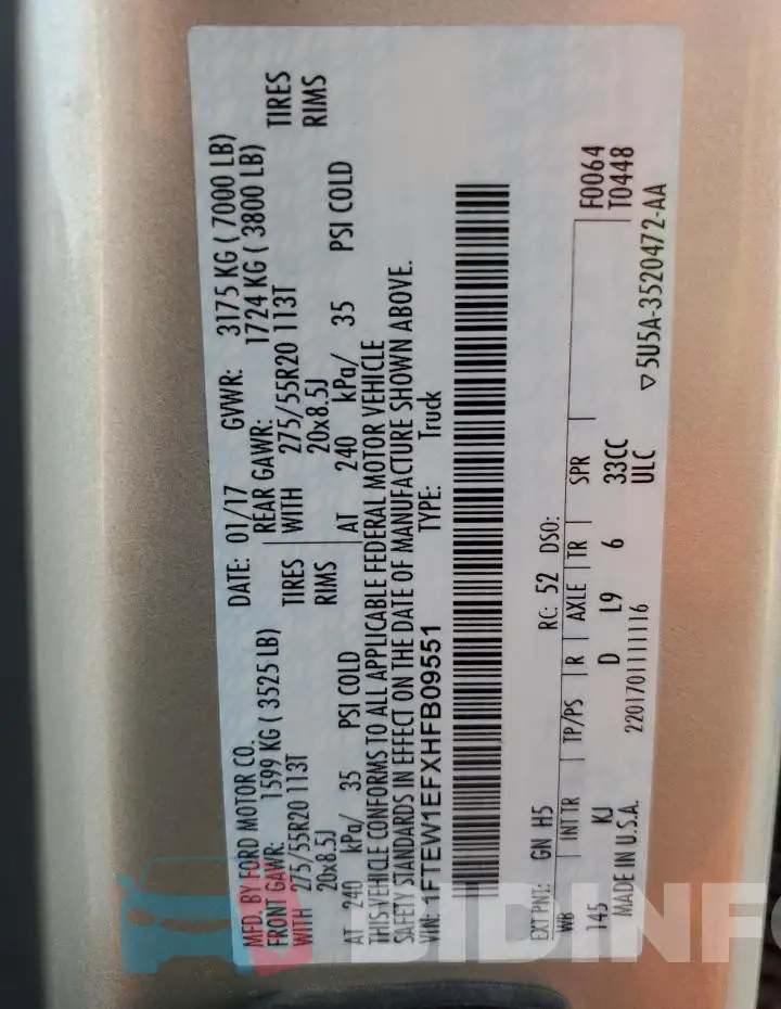 1FTEW1EFXHFB09551 Photo# 12