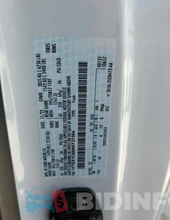 1FTEX1CB8NKF27364 Photo# 13