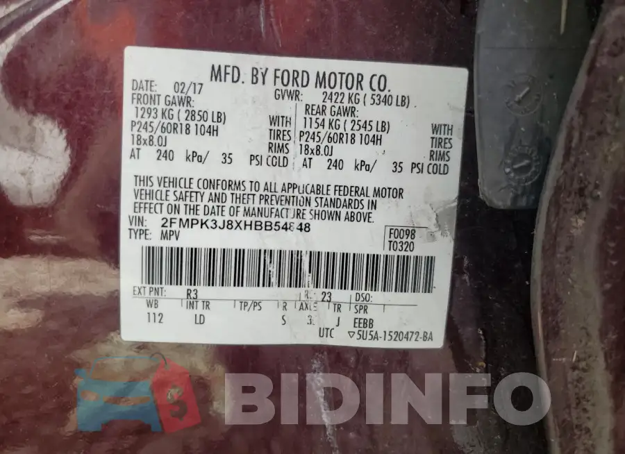 2FMPK3J8XHBB54848 Photo# 13
